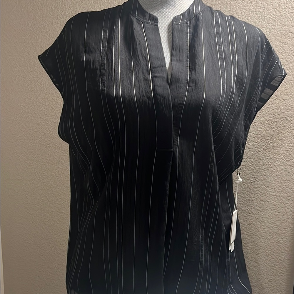 Vince Womens Drapey Stripe Sleeveless Band Collar Top. Size S  NWT - Picture 3 of 9